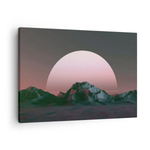 Canvastavla - Bild på duk - Geometriska berg med solnedgången i bakgrunden - 70x50cm - I den granliggande galaxen - Modern väggdekoration för vardagsrum och sovrum ARTTOR