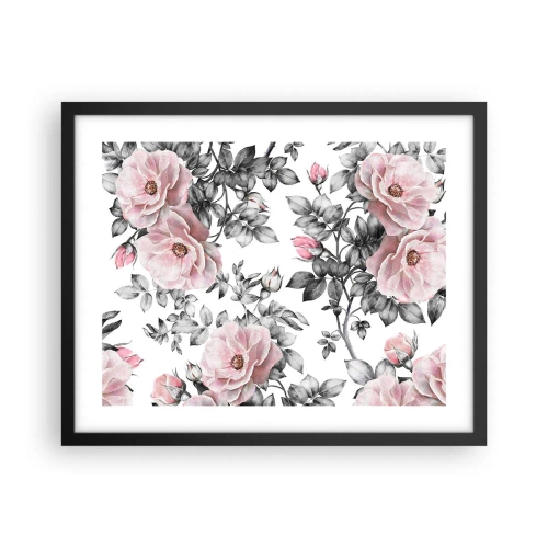 Affisch i svart ram - Tappa sig i rosblommorna - 50x40 cm