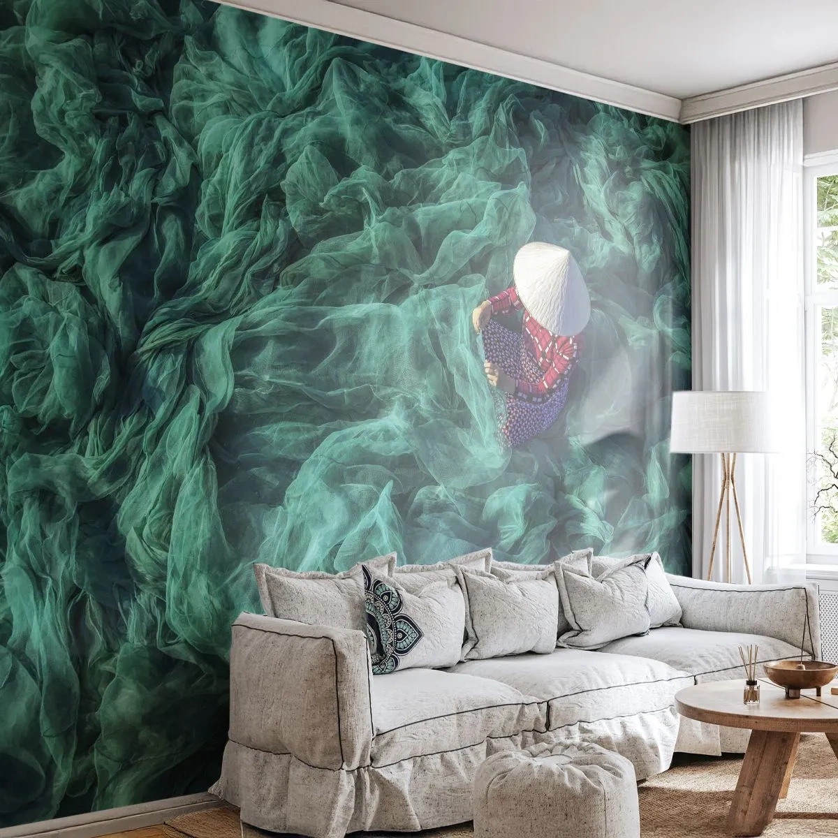 Fototapet på mått Premium Canvas - I nätens hav - Fiskenät, Kvinna, Vietnam