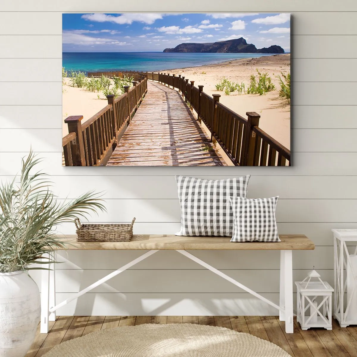 Canvastavla - Bild på duk - Trästig som leder till stranden med havsutsikt - 70x50cm - Ta mig till de lyckliga öarna - Modern väggdekoration för vardagsrum och sovrum ARTTOR