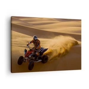 Canvastavla - Bild på duk - En motorcyklist på en fyrhjuling som rusar fram över öknens sanddyner - 70x50cm - På sandens vågor - Modern väggdekoration för vardagsrum och sovrum ARTTOR