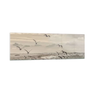 Glastavla - Bild på glas - Havets brus, fågelsång - 160x50 cm