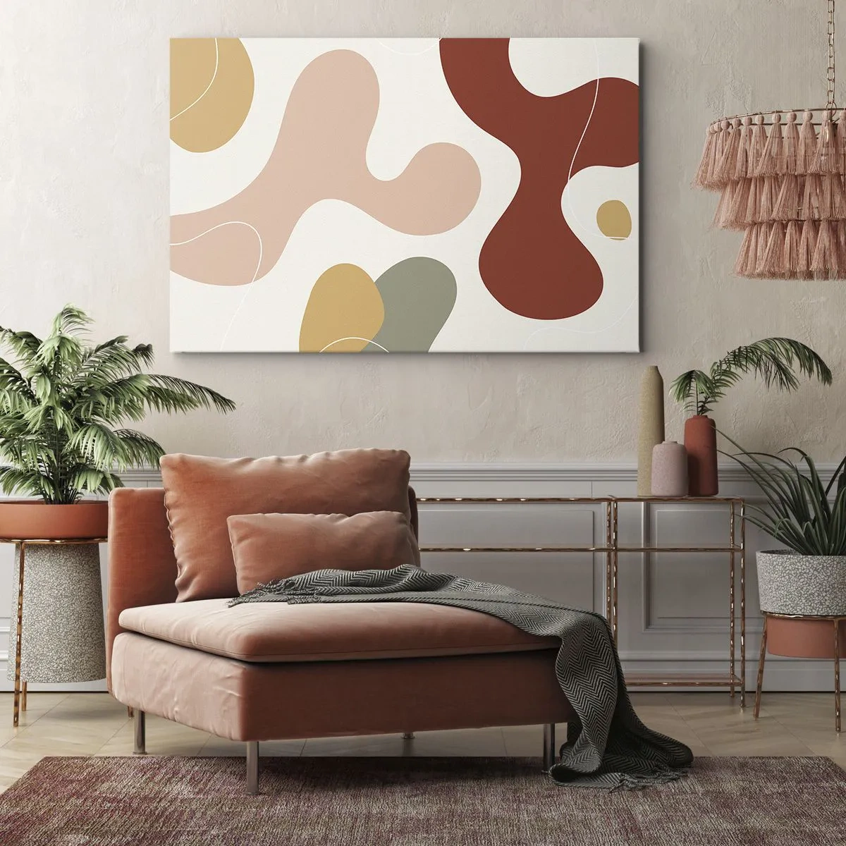 Canvastavla - Bild på duk - En abstrakt komposition i pastellnyanser med dynamiska former. - 70x50cm - Ornamental zig-zack? - Modern väggdekoration för vardagsrum och sovrum ARTTOR