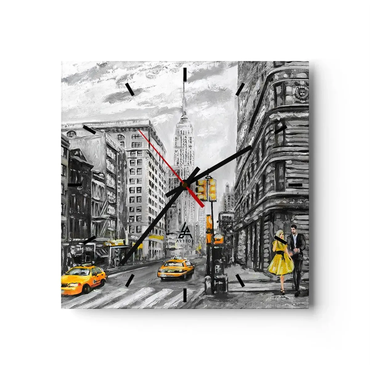 Väggklocka - Klocka på glas - New York berättelse - 30x30 cm