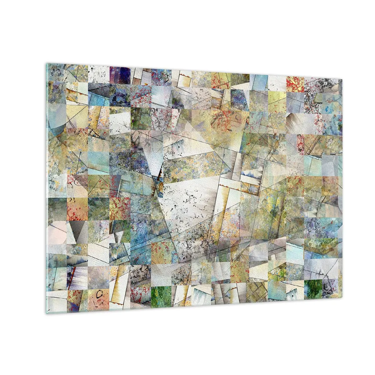 Glastavla - Bild på glas - En färgglad komposition av fragmenterade geometriska former - 70x50cm - Geometrisk omblandning - Modern väggdekoration för vardagsrum och sovrum ARTTOR