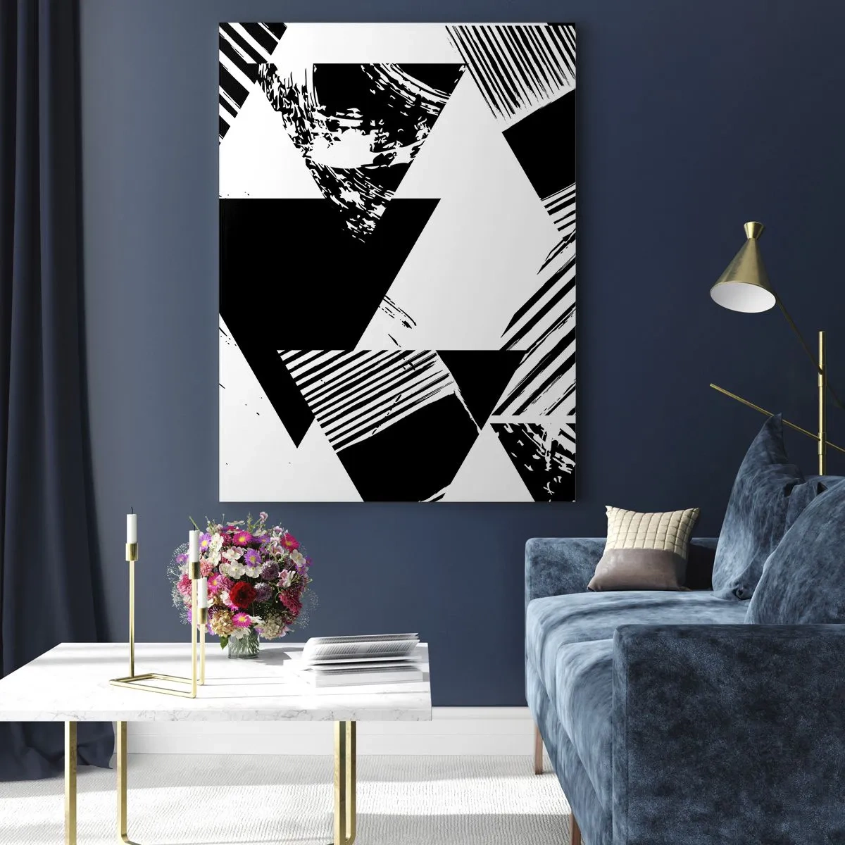 Glastavla - Bild på glas - Det regnar trianglar - 50x70 cm