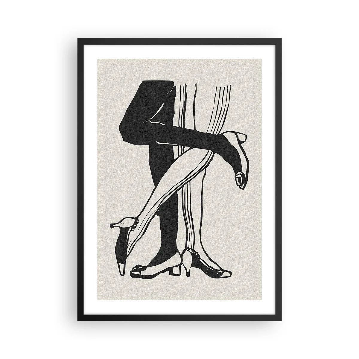 Affisch i svart ram - Svartvit illustration av sammanflätade ben som dansar - 50x70cm - Ett kvinnoattribut - Modern väggdekoration för vardagsrum och sovrum ARTTOR