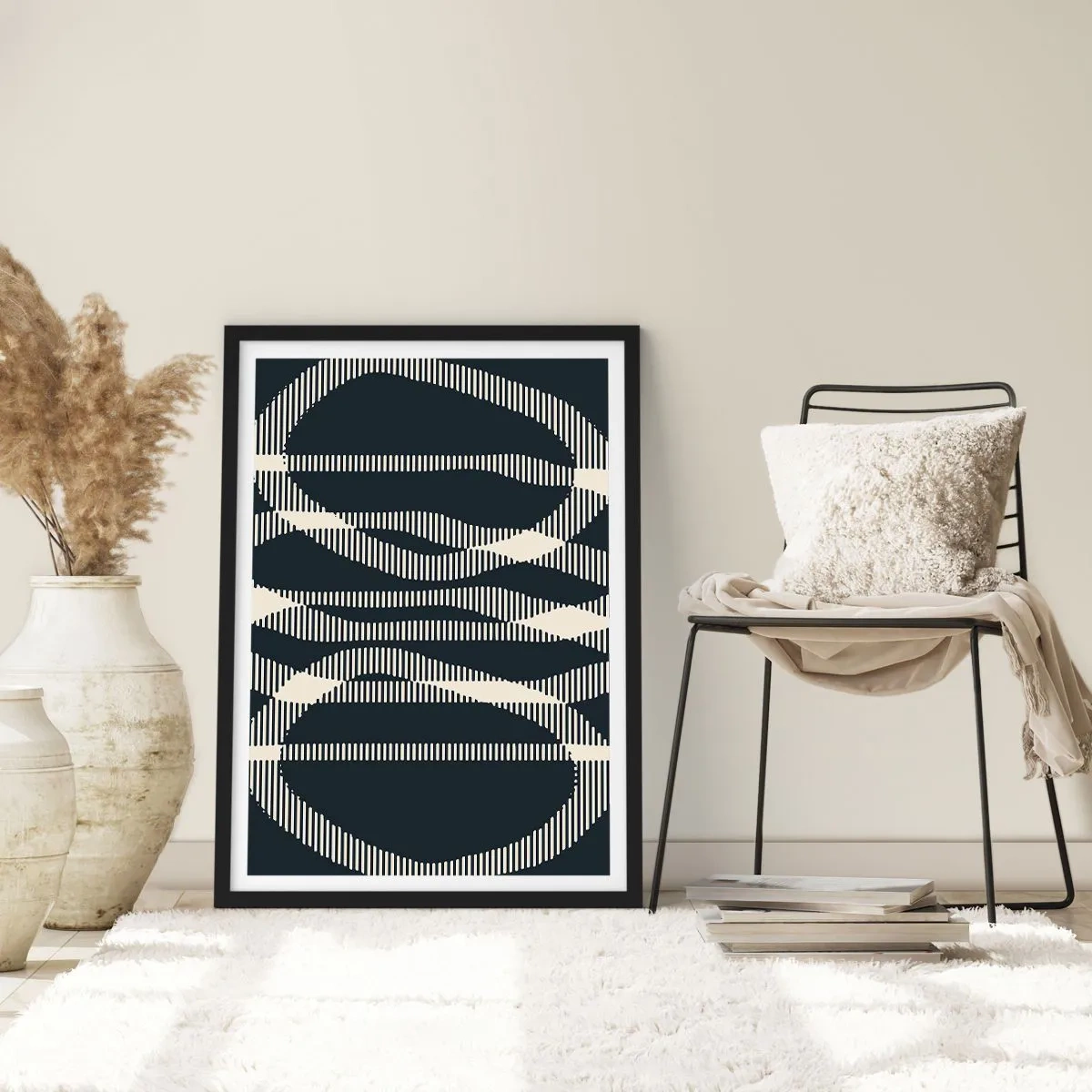 Affisch i svart ram - Abstrakt geometriskt motiv i svartvita nyanser - 50x70cm - Försök att bryta mörkret - Modern väggdekoration för vardagsrum och sovrum ARTTOR