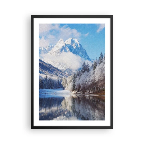 Affisch i svart ram - Snötäckta berg reflekterade i en sjö på vintern - 50x70cm - Snövakt - Modern väggdekoration för vardagsrum och sovrum ARTTOR