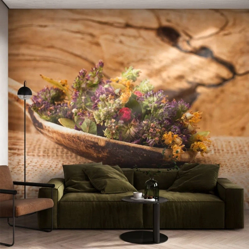 Självhäftande Fototapet Deluxe Sticker - Färgglada blommor och doftande örter - Natur, Torkade örter, Kök - 250x175 cm