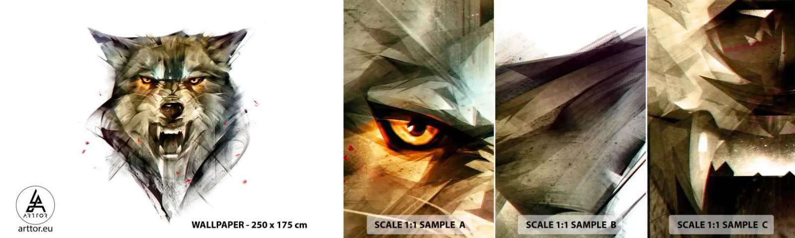 Fototapet Prov Standard Eco - Stå stilla! - Abstraktion, Djur, Varg - 100x30 cm