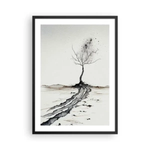 Affisch i svart ram - Ett minimalistiskt träd med abstrakta rötter - 50x70cm - Vinterns melankoli - Modern väggdekoration för vardagsrum och sovrum ARTTOR