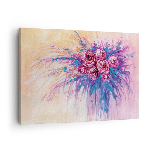 Canvastavla - Bild på duk - En bukett rosor i pastellfärger - 70x50cm - Rosfontän - Modern väggdekoration för vardagsrum och sovrum ARTTOR