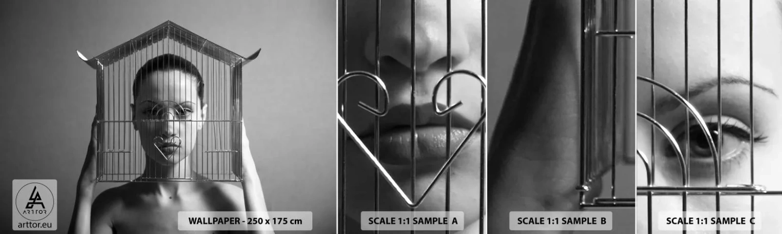 Provbit av självhäftande fototapet Deluxe Sticker - Något surrealistisk porträtt - Kvinna, Bit, Modell - 100x30 cm