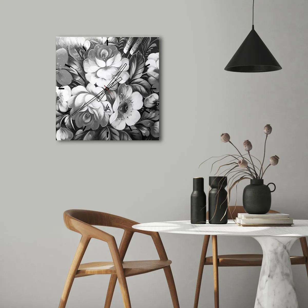 Väggklocka - Klocka på glas - Vackra även i gråskala - 40x40 cm