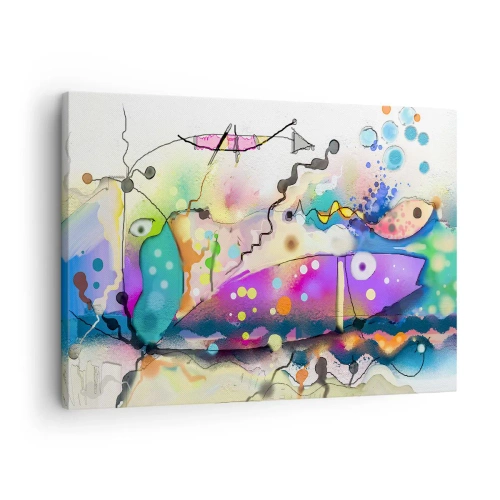 Canvastavla - Bild på duk - Abstrakt fisk i en färgglad, surrealistisk komposition - 70x50cm - Det saknas ord! - Modern väggdekoration för vardagsrum och sovrum ARTTOR