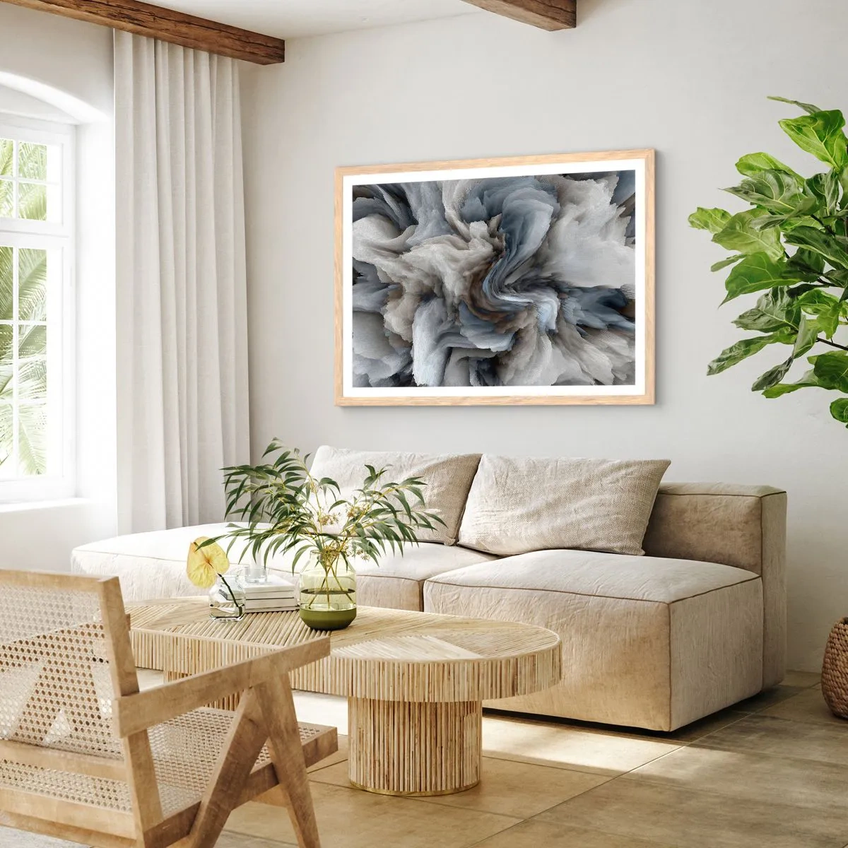 Affisch i ram av ljusek - Sten och blomma - 70x50 cm