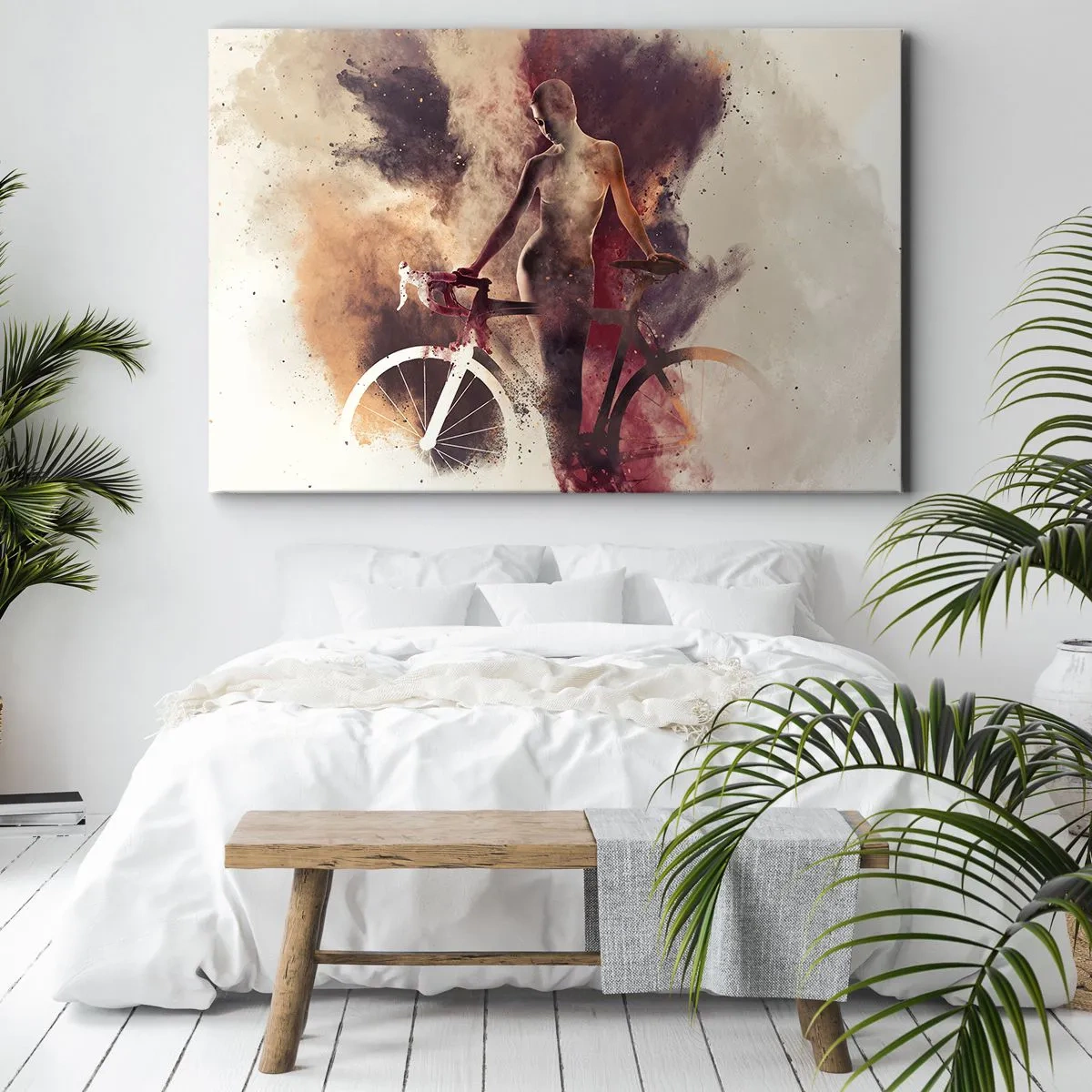 Canvastavla - Bild på duk - Abstrakt silhuett med en cykel i konstnärlig stil - 70x50cm - Cyklelsjäl i marmorform - Modern väggdekoration för vardagsrum och sovrum ARTTOR