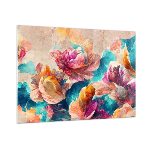 Glastavla - Bild på glas - Den färgsprakande prakten hos en bukett - 100x70 cm