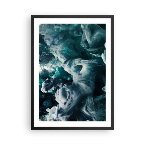 Affisch i svart ram - En abstrakt komposition av virvlande färger i nyanser av grönt och blått. - 50x70cm - Färg i rörelse - Modern väggdekoration för vardagsrum och sovrum ARTTOR