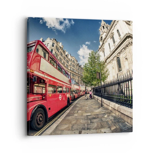 Canvastavla - Bild på duk - Londongata i grå och röd - 30x30 cm