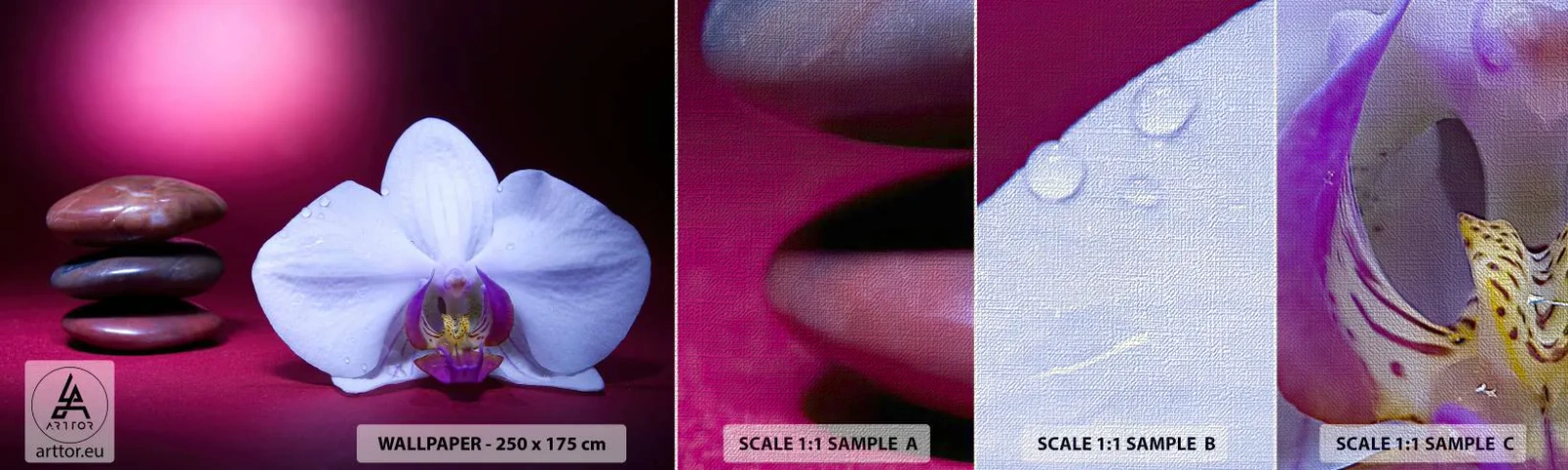 Provbit av fototapet Premium Canvas - En fräschhetsstudie i violett - Blommor, Spa, Stenar - 100x30 cm