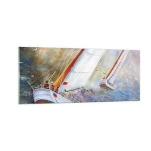 Glastavla - Bild på glas - Springande på vågorna - 100x40 cm