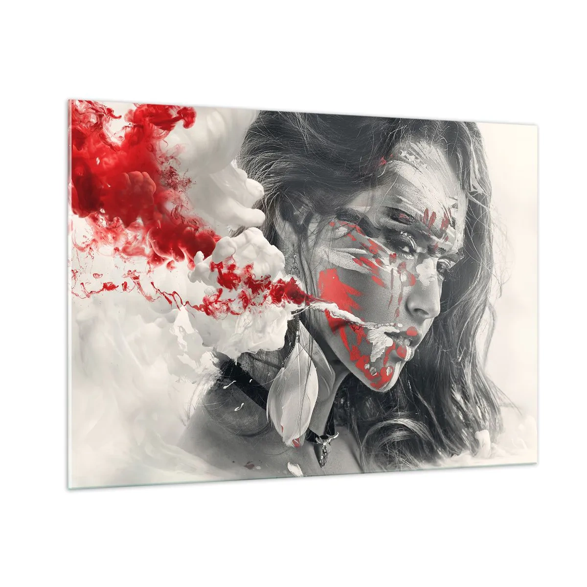 Glastavla - Bild på glas - Röd-vit absurdhet - 100x70 cm