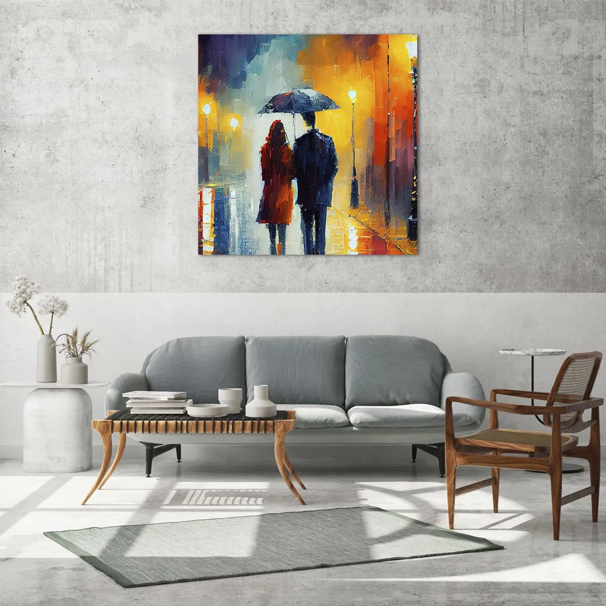 Glastavla - Bild på glas - Tillsammans - en färgglad natt - 60x60 cm