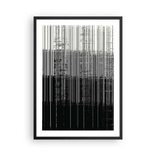 Affisch i svart ram - Abstrakt komposition av svarta linjer på en vit bakgrund - 50x70cm - Vågor och vibrationer - Modern väggdekoration för vardagsrum och sovrum ARTTOR