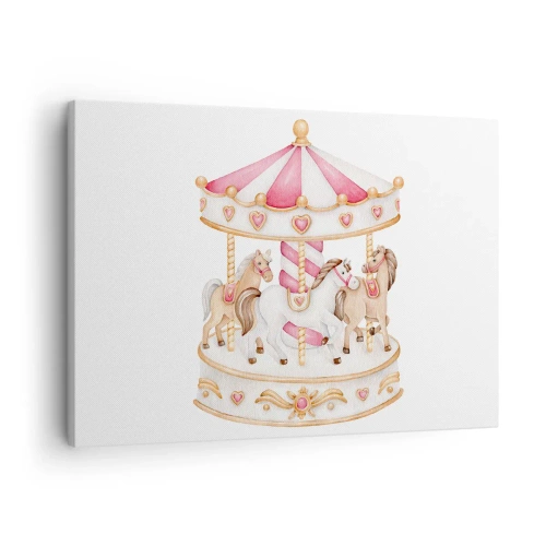 Canvastavla - Bild på duk - Färgglad vintagekarusell med hästar - 70x50cm - Barndomens ljuva värld - Modern väggdekoration för vardagsrum och sovrum ARTTOR