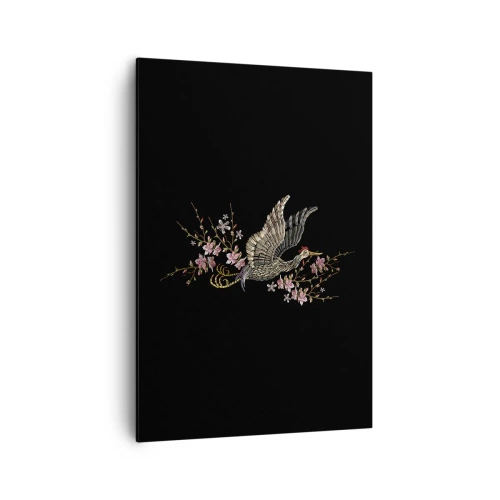 Canvastavla - Bild på duk - Exotisk, broderad fågel - 70x100 cm