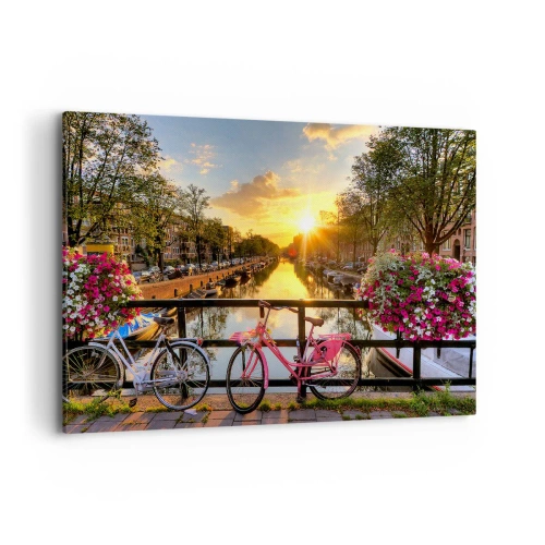 Canvastavla - Bild på duk - Vårmorgon i Amsterdam - 100x70 cm
