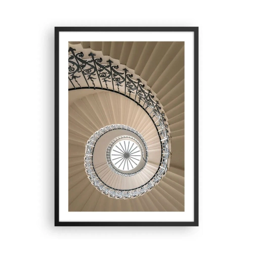 Affisch i svart ram - Fotografi av en spiraltrappa med en dekorativ balustrad - 50x70cm - I musslans mitt - Modern väggdekoration för vardagsrum och sovrum ARTTOR