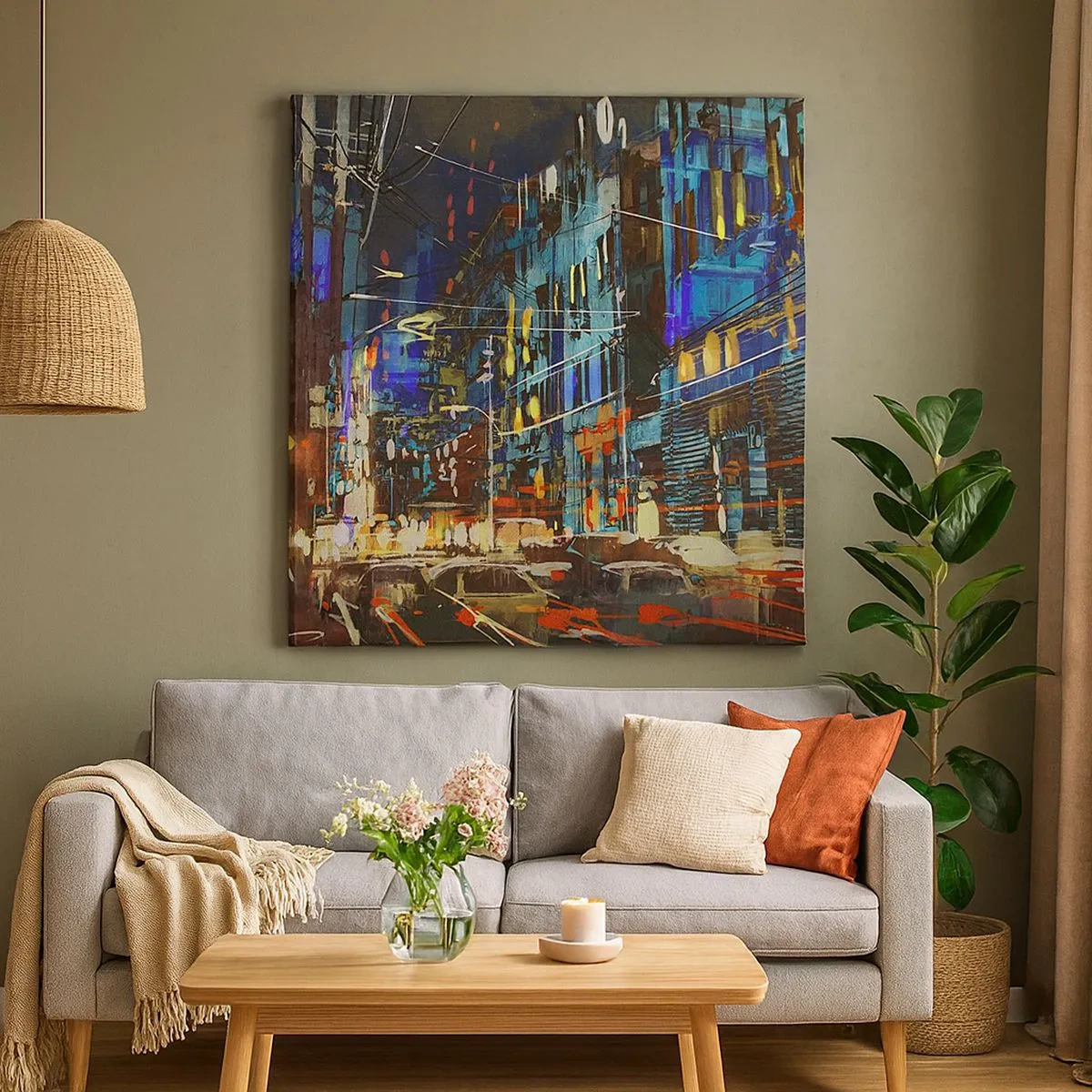 Canvastavla - Bild på duk - Gatans kvällsbuller - 30x30 cm