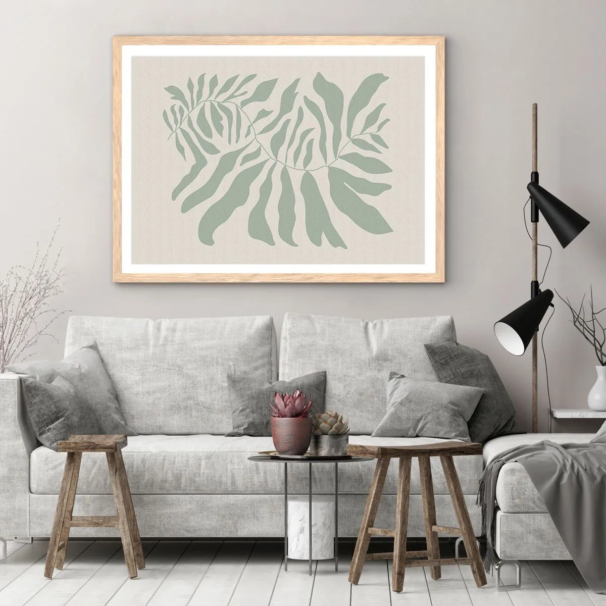 Affisch i ram av ljusek - Smaragdgrön gren - 70x50 cm