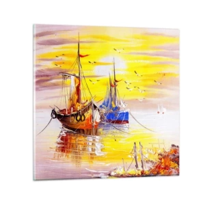 Glastavla - Bild på glas - Välförtjänt vila i hamnen - 40x40 cm