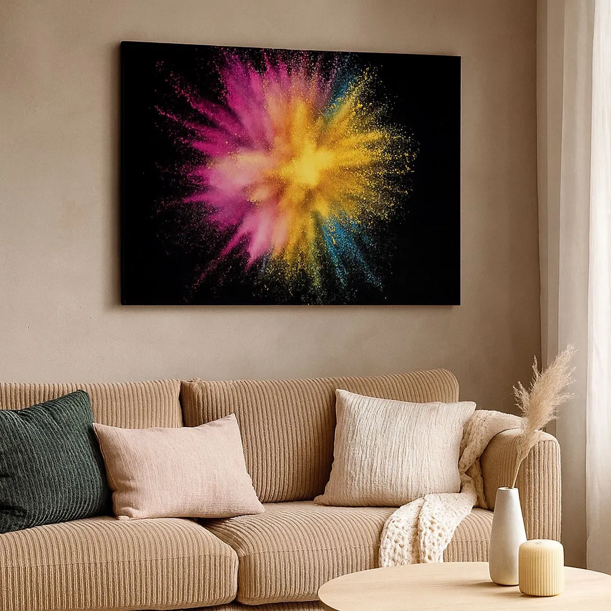 Canvastavla - Bild på duk - Färgglad pulverexplosion på svart bakgrund - 70x50cm - Färgerna föds - Modern väggdekoration för vardagsrum och sovrum ARTTOR