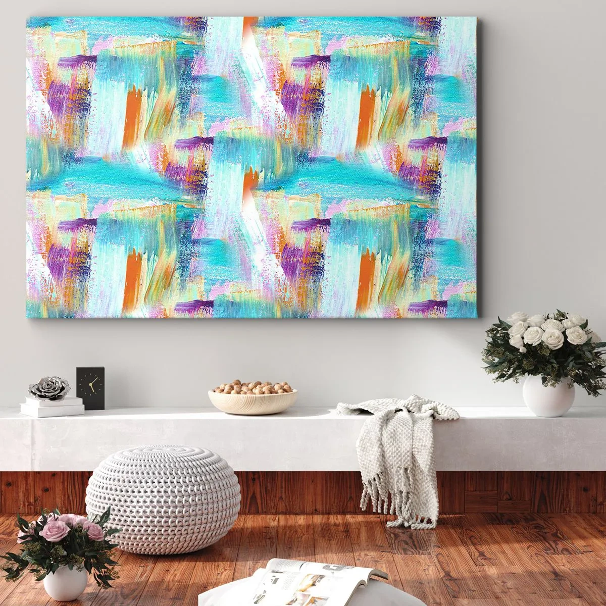 Canvastavla - Bild på duk - Färgglad abstraktion med dynamiska penseldrag - 70x50cm - Glatt klotter - Modern väggdekoration för vardagsrum och sovrum ARTTOR