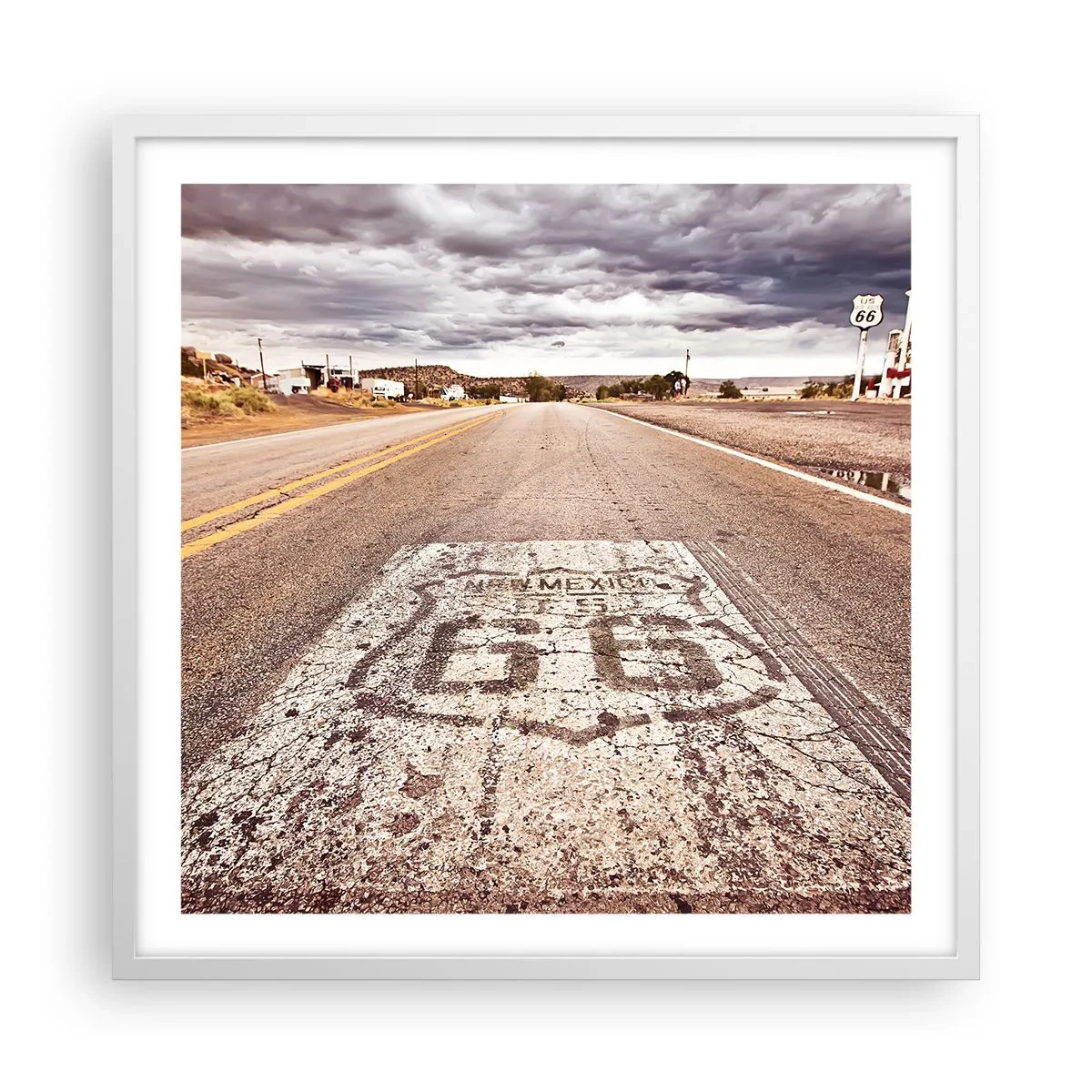 Affisch i vit ram - Mother Road - amerikanska legenden - 60x60 cm