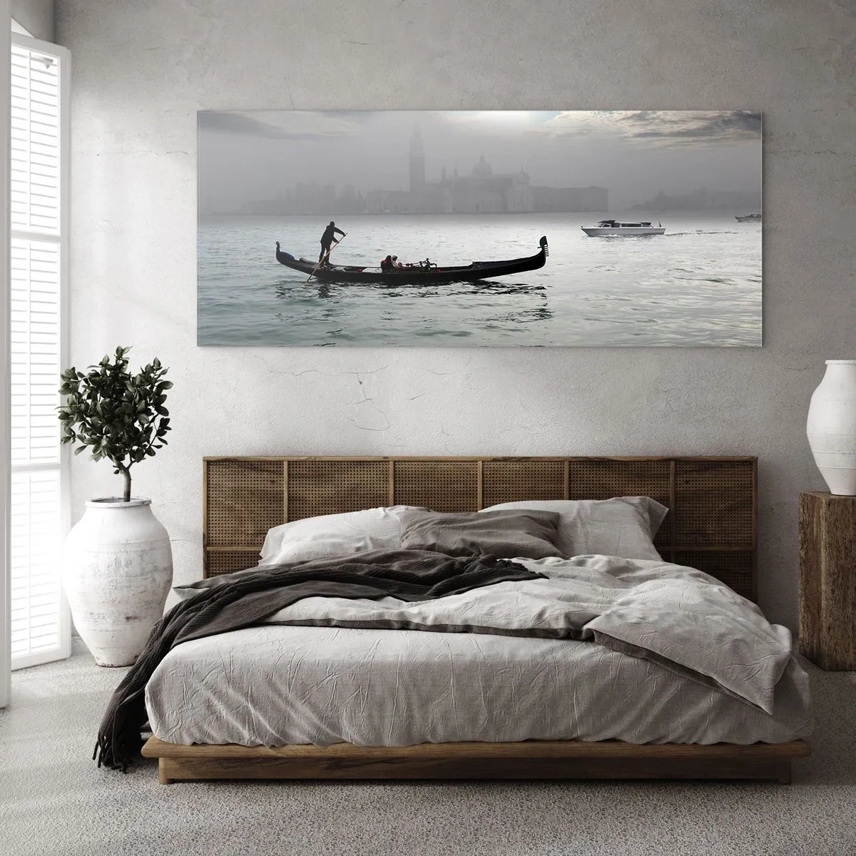 Glastavla - Bild på glas - Sagostad ur vatten och dimma - 140x50 cm