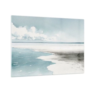 Glastavla - Bild på glas - Ett lugnt havslandskap i akvarellstil i blå nyanser. - 70x50cm - Milt tidvatten - Modern väggdekoration för vardagsrum och sovrum ARTTOR