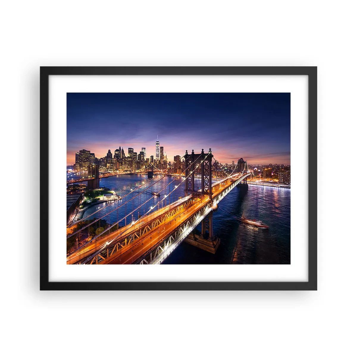 Affisch i svart ram - Över ljusbron till stadens hjärta - 50x40 cm