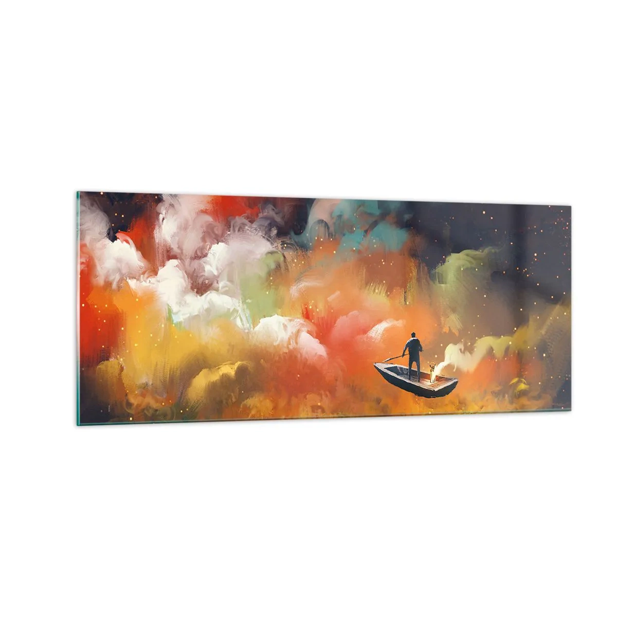 Glastavla - Bild på glas - I båten genom galaxen - 100x40 cm