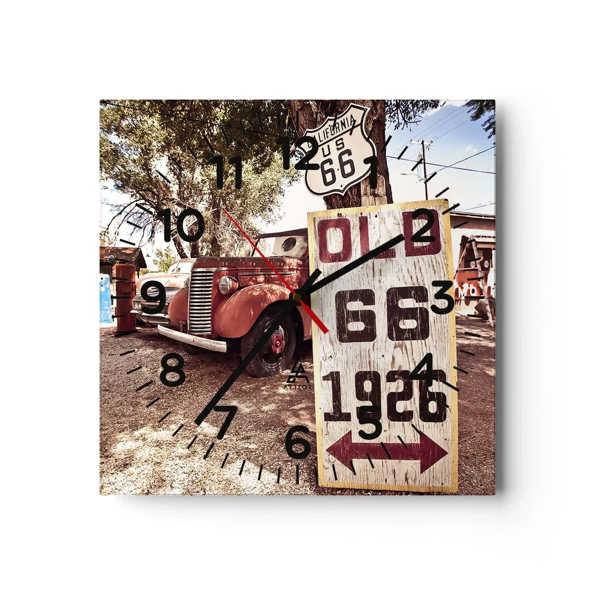 Väggklocka - Klocka på glas - Amerikanska provinsens legend - 30x30 cm