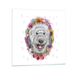 Glastavla - Bild på glas - Valpglädje - 70x70 cm