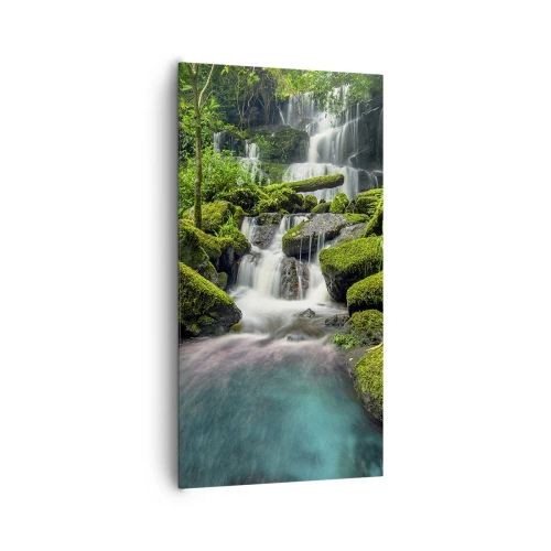 Canvastavla - Bild på duk - Turkos, safir och flytande silver - 65x120 cm