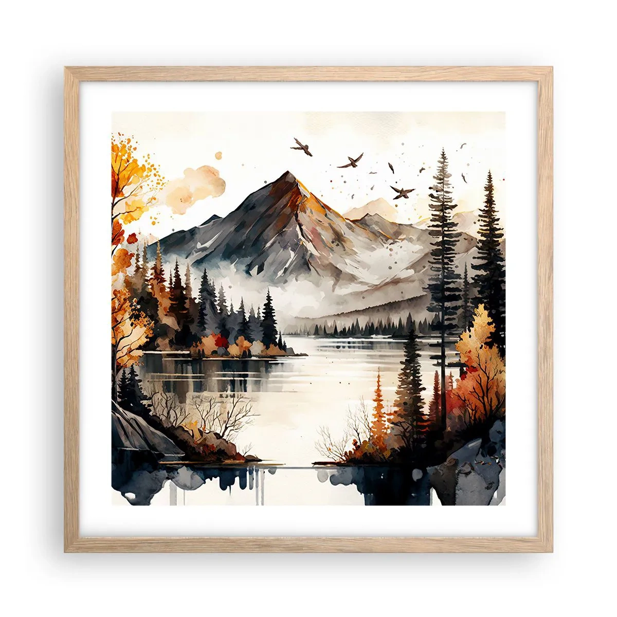 Affisch i ram av ljusek - Gyllene höst i fjällen - 50x50 cm