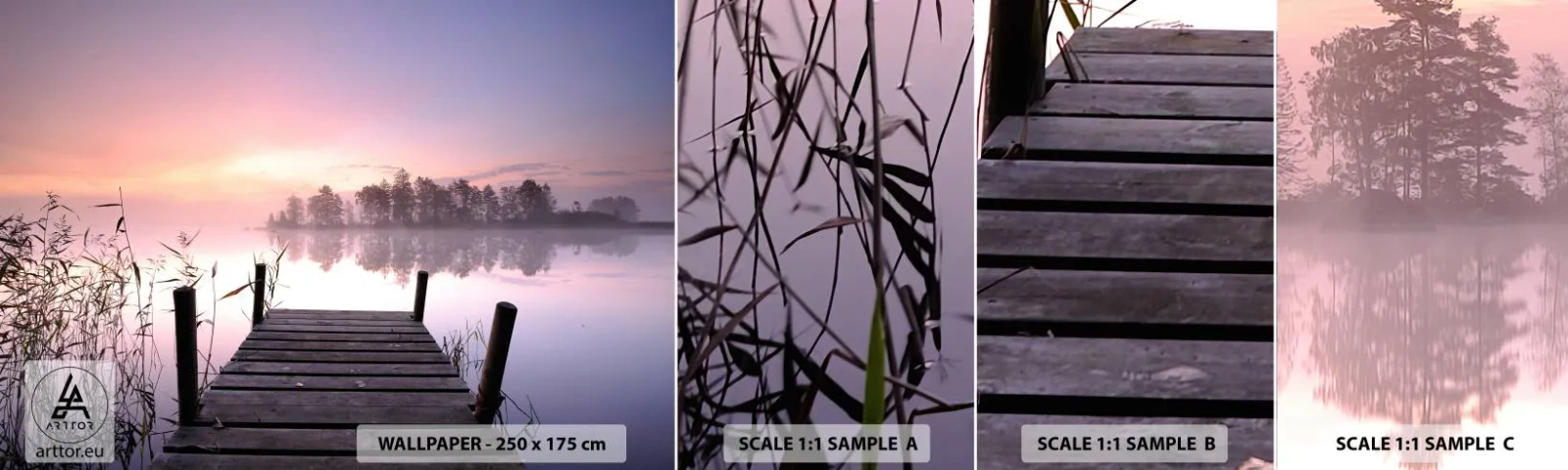 Fototapet Prov Standard Eco - Ur liljedimman... - Landskap, Soluppgång, Sjö - 100x30 cm