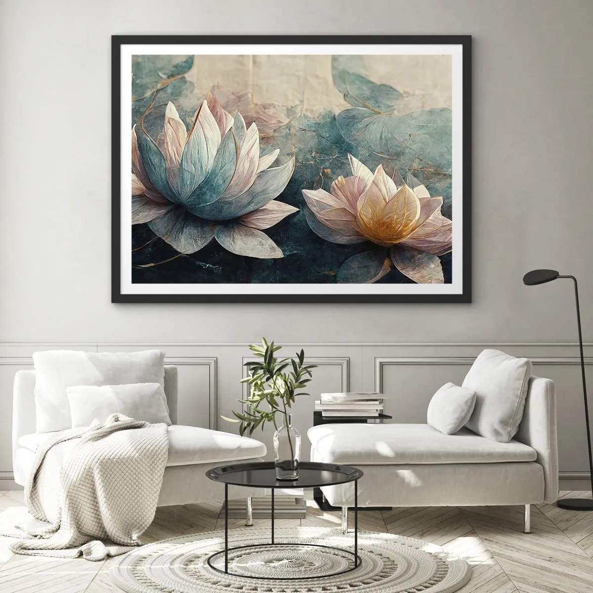 Affisch i svart ram - Stjärnor i en sjö - 40x30 cm